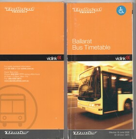 Ephemera - Timetable, Ballarat Transit and Viclink, "Ballarat Bus Timetable", 2008