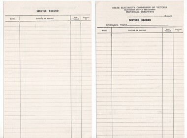 Document - Form/s, State Electricity Commission of Victoria (SECV), "Service Record", c1950?