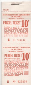 Ephemera - Ticket/s, State Electricity Commission of Victoria (SECV), five packs or blocks of 25  SEC  10c Parcel Tickets, c1966