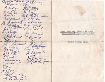 Ephemera - Menu, State Electricity Commission of Victoria (SECV), "Tramway Farewell Dinner", Sept. 1971