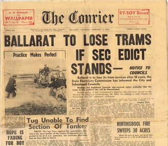 Newspaper, The Courier Ballarat, "Ballarat to Lose Trams if SEC Edict Stands", 3/02/1962 12:00:00 AM