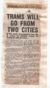 Newspaper, Herald  Sun, "Trams will go from two cities", July to Oct 1968