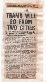 Newspaper, Herald Sun, "Trams will go from two cities", July to Oct 1968