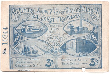 Ephemera - Ticket, Electric Supply Co. Vic (ESCo), ESCO opening Souvenir Ticket, 1905