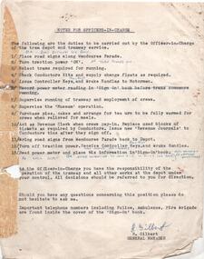 Document - Instruction, Richard Gilbert, "Notes for Officers-In-Charge", 1975