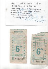 Ephemera - Ticket/s, State Electricity Commission of Victoria (SEC), SEC 6d tickets used in Geelong, c1955