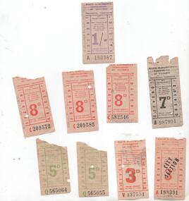 Ephemera - Ticket/s, State Electricity Commission of Victoria (SECV), Set of 9 pre-decimal or imperial currency, 1959 to 1965