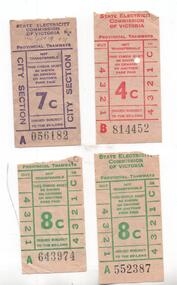 Ephemera - Ticket/s, State Electricity Commission of Victoria (SECV), Set of 4 decimal currency tickets, late 1960's