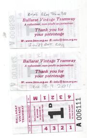 Ephemera - Ticket/s, Ballarat Tramway Museum (BTM), Set of 3  x 1d BTM tickets, c2008