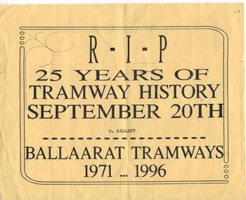 Document - Form/s, Ballarat Tramways Past Employees Association, 25 year reunion ticket form, Sep. 1996