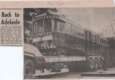 Newspaper, The Courier Ballarat, "Back to Adelaide", 23/9/1971