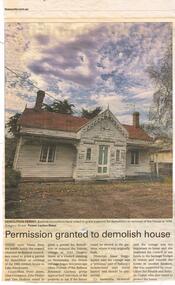 Newspaper, The Courier Ballarat, "Permission granted to demolish house", "Gregory Street house saved", "House returned home", May to June 2017