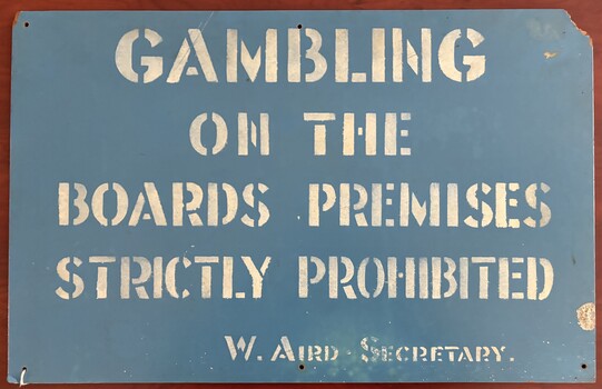 Sign - gambling on the Boards Premises