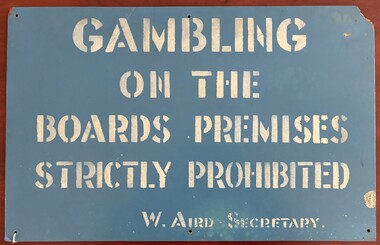 Sign - gambling on the Boards Premises
