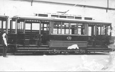 Postcard, W. H. Watts Photographer, Geelong trams in the depot, c1912