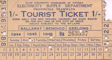 Ephemera - Ticket/s, State Electricity Commission of Victoria (SECV), SECV - Geelong Tourist Ticket - 1/