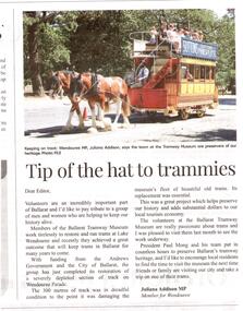Newspaper, The Times Group, "Tip of the hat to trammies", 17/10/2019 12:00:00 AM