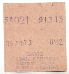 Ephemera - Ticket, Davis bus lines, Davis Urban Bus Lines, 4/04/1973 12:00:00 AM
