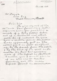 Document - Photocopy, Dave Macartney, H Cosgrove to Mr Pringle, Consulting Engineer, 23/11/1918 12:00:00 AM