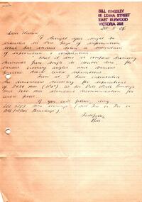 Document - Letter/s, Bill Kingsley, 1986