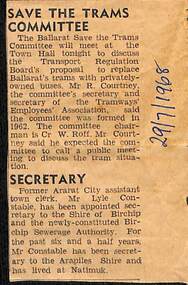 Newspaper, The Courier Ballarat, "Save the Trams Committee", 29/07/1968 12:00:00 AM