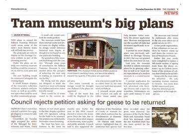 Newspaper, The Courier Ballarat, "Tram Museum's big plans", Dec. 2019