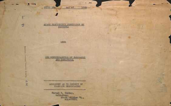 "Agreement between the SEC, City of Ballaarat and Borough of Sebastopol" re tramways