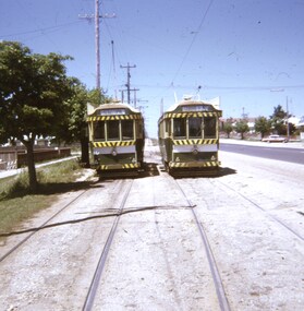 Trams crossing at the Grey St loop in Albert St.