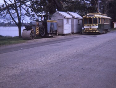 Jelbart road roller and the two SEC worksheds, with No. 11 passing.