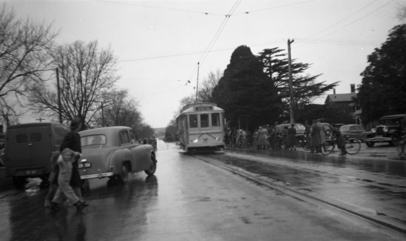 No. 23 as the Gold Tram at Victoria St to meet the Cobb and Co coach - scan of negative.