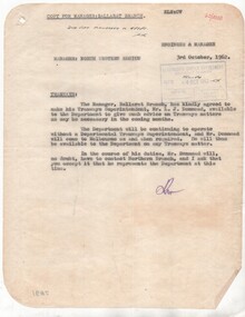 Administrative record - Memorandum, State Electricity Commission of Victoria (SECV), Departmental Tramways Superintendent, 3/10/1962 12:00:00 AM