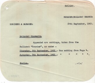 Administrative record - Memorandum, State Electricity Commission of Victoria (SEC) and The Courier Ballarat, re letters to Editor, Sep. 1962