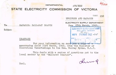 Administrative record - Memorandum, State Electricity Commission of Victoria (SEC), re rates of electricity, Mar. 1962