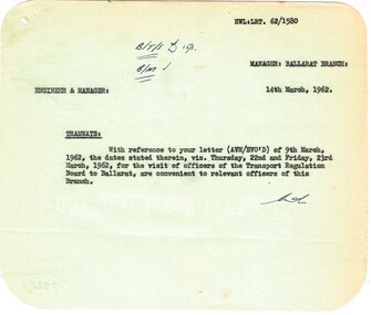 Administrative record - Memorandum, State Electricity Commission of Victoria (SECV), cuttings  from The Courier re possible closure, Mar. 1962