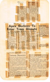 Newspaper, State Electricity Commission of Victoria (SEC) and The Courier Ballarat, Apex declines to enter tram dispute, Mar. 1962