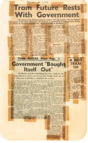 Newspaper, State Electricity Commission of Victoria (SEC) and The Courier Ballarat, Tram future rests with Government, Feb. 1962
