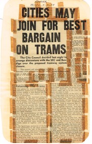 Newspaper, State Electricity Commission of Victoria (SEC) and The Courier Ballarat, Cities may join for best bargain on trams, Feb. 1962