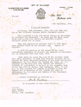 Invitation to Mr Prentice - Civic Function 20/9/1971