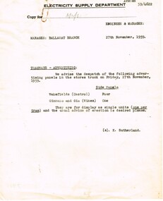 Administrative record - Memorandum, State Electricity Commission of Victoria (SECV), "Tramways Advertising", 27/11/1959 12:00:00 AM