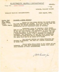 Administrative record - Memorandum, "Tramway - Motor Pinions", 22/08/1961 12:00:00 AM