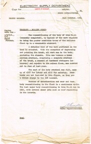 Administrative record - Memorandum, State Electricity Commission of Victoria (SECV), "Tramways - Rolling Stock", "Tram No. 14 - Body Reconditioning Details", Oct. 1963