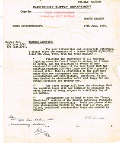 Administrative record - Memorandum, State Electricity Commission of Victoria (SECV), "Tramcar Lighting", 15/06/1960 12:00:00 AM