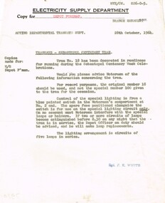 Administrative record - Memorandum, State Electricity Commission of Victoria (SECV), "Tramways - Sebastopol Centenary Tram", 28/10/1964 12:00:00 AM