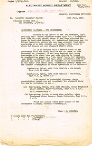 Administrative record - Memorandum, State Electricity Commission of Victoria (SECV), "Protective Clothing - Eye Protection", Jul. 1959