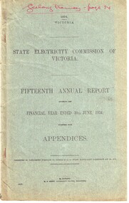 Document - SEC Annual Report/s, State Electricity Commission of Victoria (SECV), "Fifteenth Annual Report", 1934