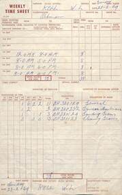 Document - Form/s, State Electricity Commission of Victoria (SECV), "Weekly Time Sheet", 1969