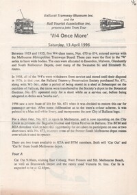 Ephemera - Tour Booking Form, Clayton Giles RTA, ""W4 once more - Tram tour with 671", Apr. 1996