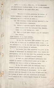 Document - Report, H H Bell of MMTB, "Report by Hector H Bell Jnr of the Melbourne and Metropolitan Tramways Board, on the street passenger transport system of Ballaarat Urban Area", Sep. 1949