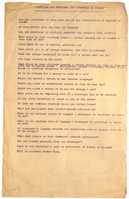 Document - Instruction, State Electricity Commission of Victoria (SEC), "Questions for Motormen and Conductors re Bylaws", c1935?