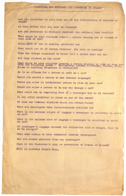 Document - Instruction, State Electricity Commission of Victoria (SECV), "Questions for Motormen and Conductors re Bylaws", c1935?